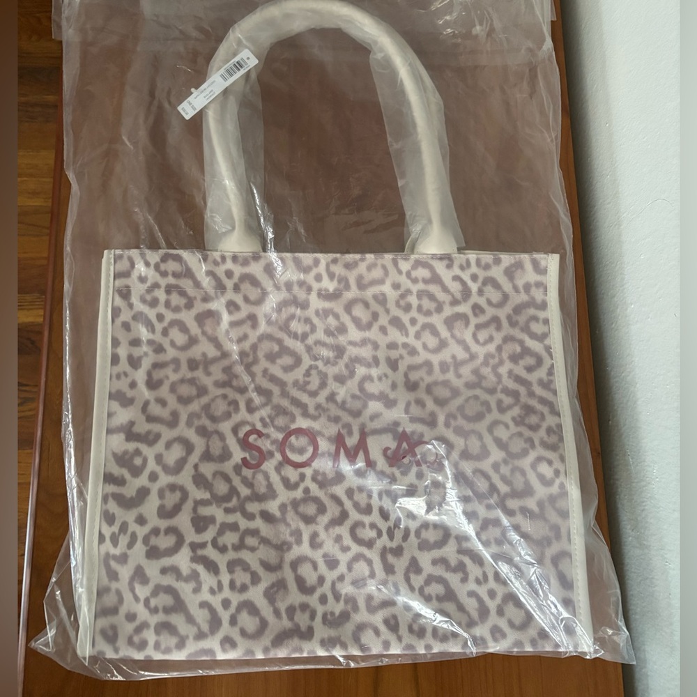 Soma Cream Leopard Print Tote with Durable Rope Handles